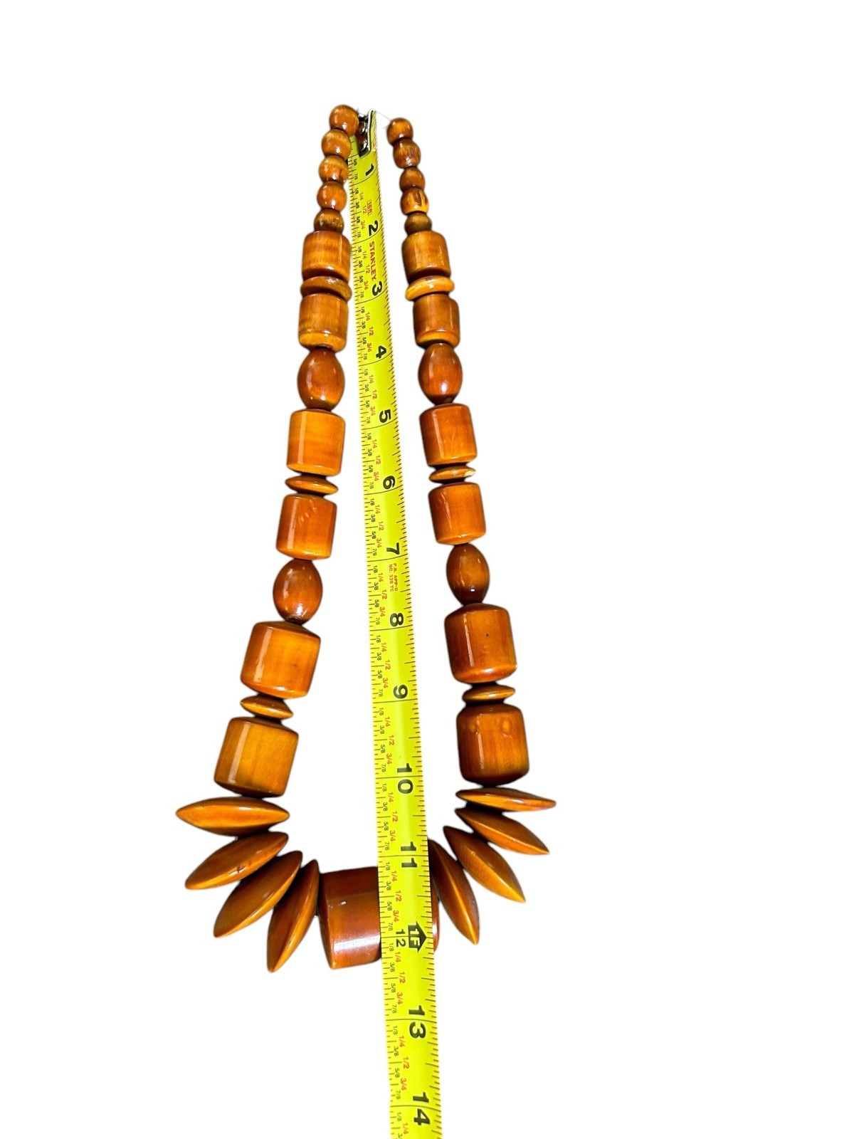 Oversized Wooden Beads Statement Necklace 12” Brown Geometric Shapes Tribal