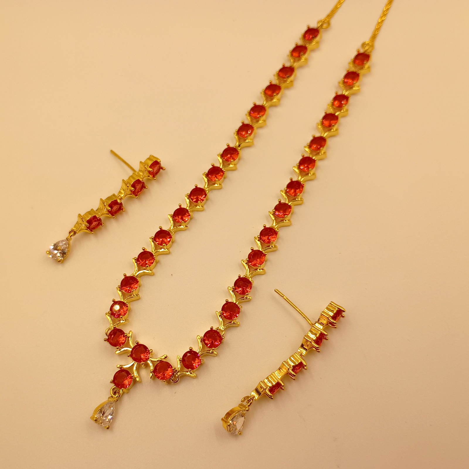 Red Garnet Necklace Set 22k Gold Plated Jewelry Set for Women Gift