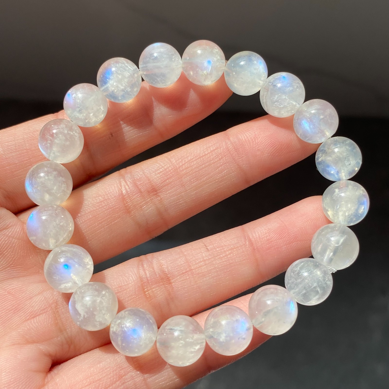 9.8mm Natural Moonstone Strong Blue Light Crystal Beads Bracelet AAA 2021