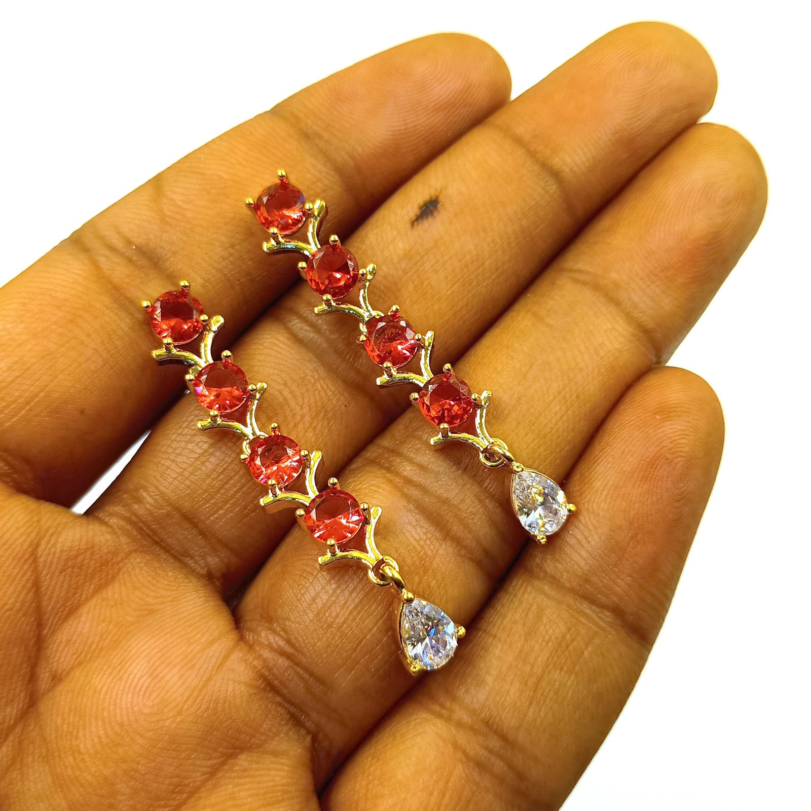 Red Garnet Necklace Set 22k Gold Plated Jewelry Set for Women Gift