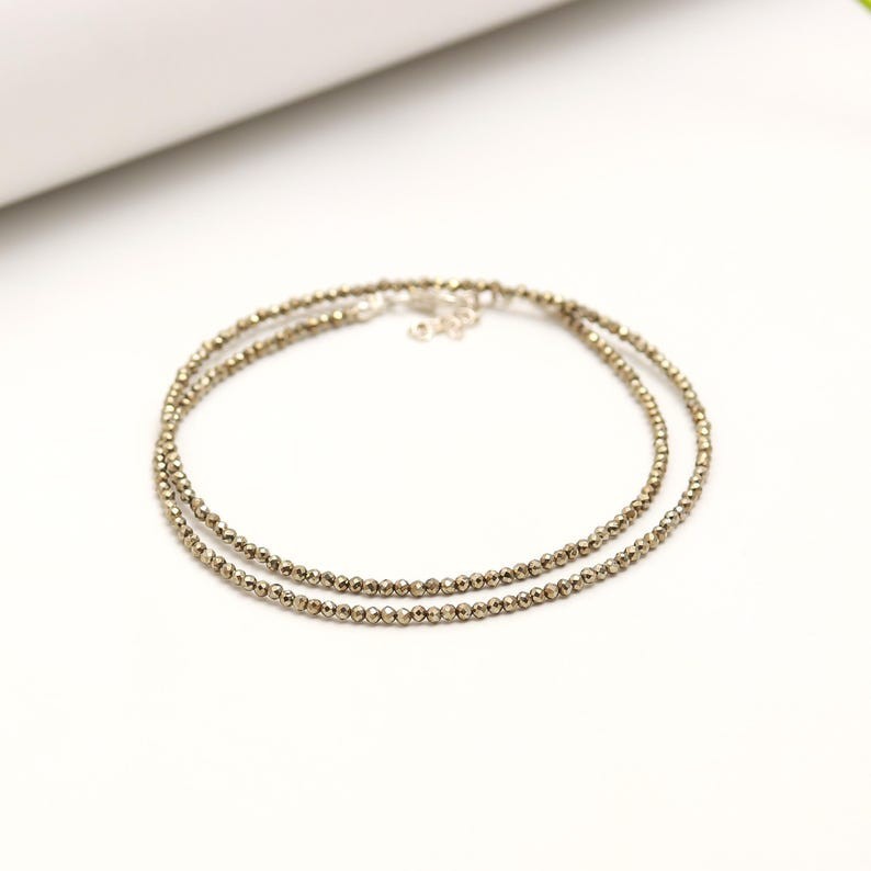 Dainty 2-3MM Gold Pyrite Faceted Round Gemstone Beads Confidence Necklaces 32”