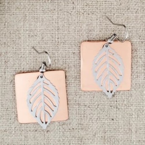 SS LEAF/SQUARE COPPER EARRINGS (SCE003)