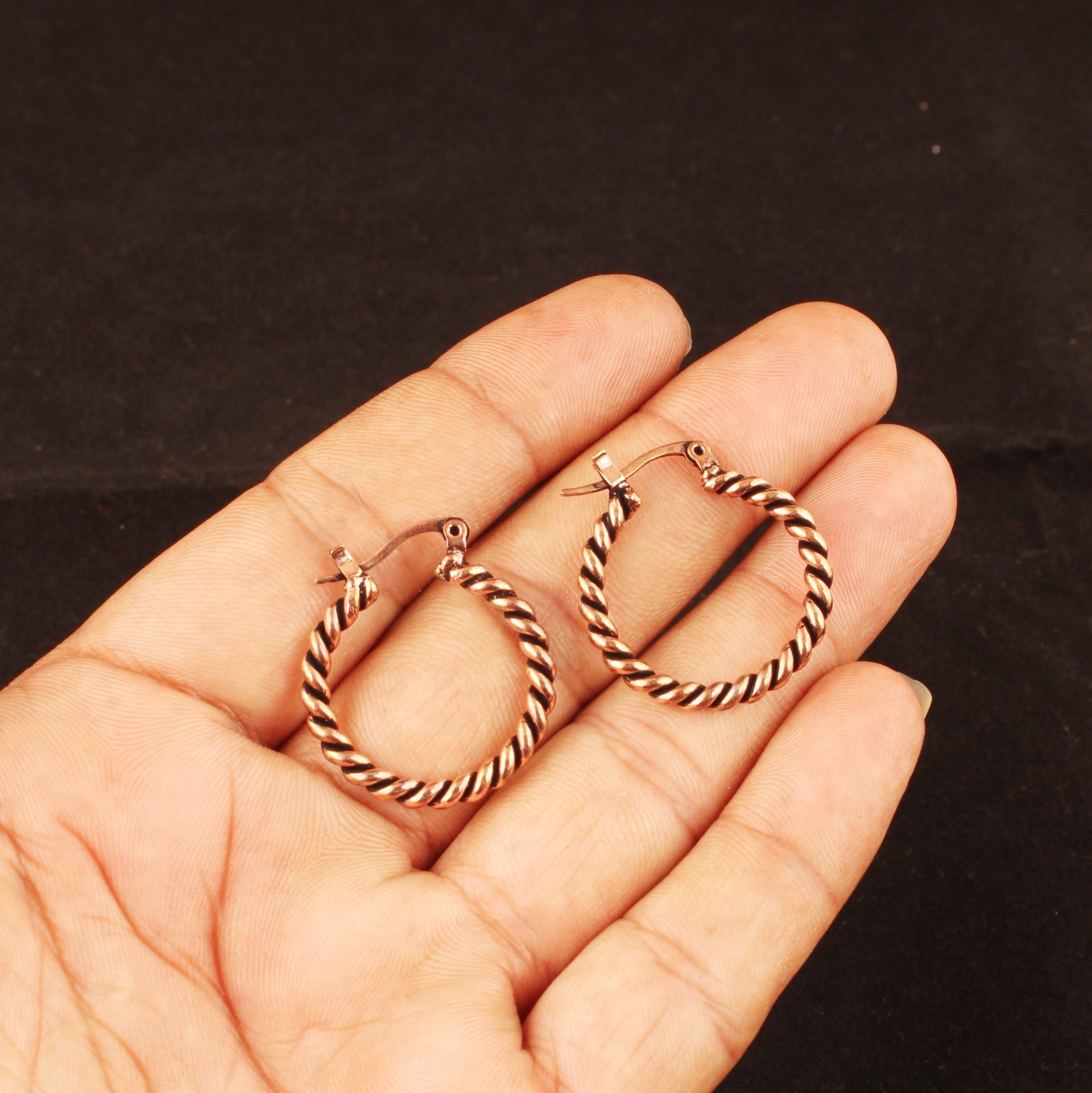 Pure Copper Oxidized Wire Wrap Rope Hoop Earrings for Women Lightweight Handmade