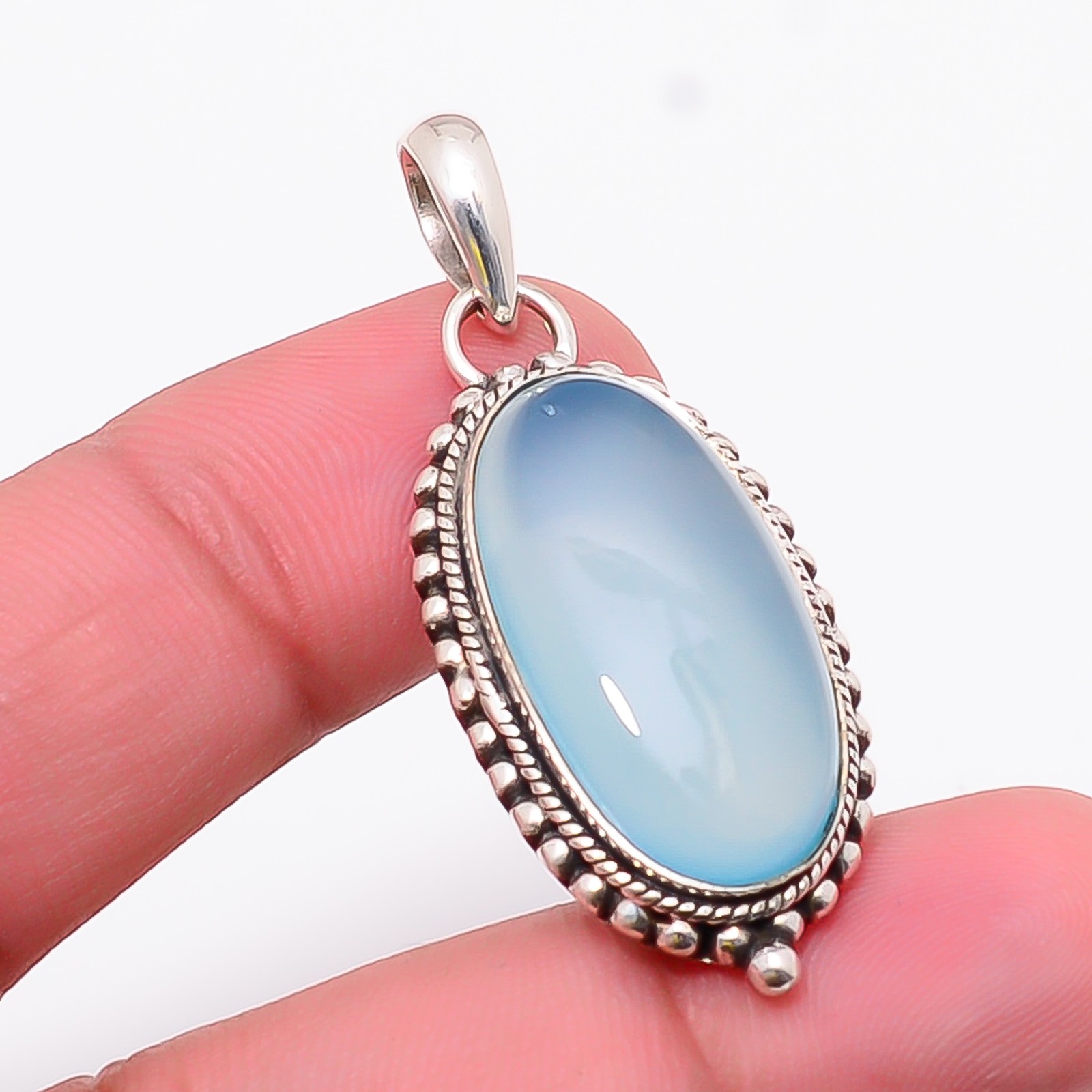 Chalcedony – Brazil Gemstone 925 Sterling Silver Pendant 1.77″ P1087812427
