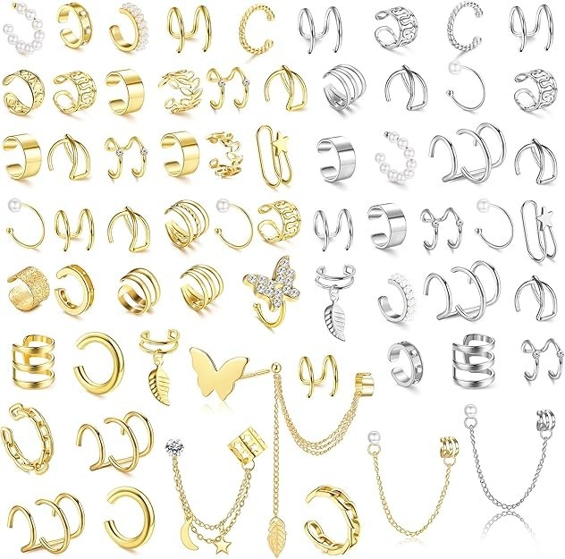 BESTEEL 66 Pcs Ear Cuff Earrings for Women Non Piercing,Hypoallergenic Silver…