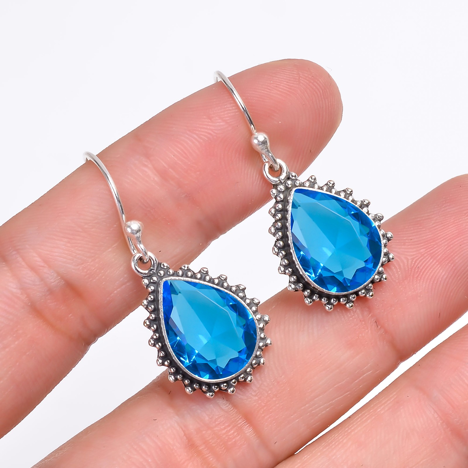 Blue Topaz 925 Sterling Silver Earring, Christmas Gift, Gift For Her E147419