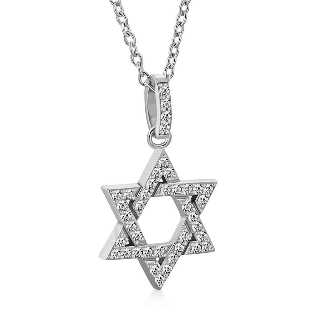 925 Sterling Silver Classic Jewish Star of David CZ Pendant Necklace