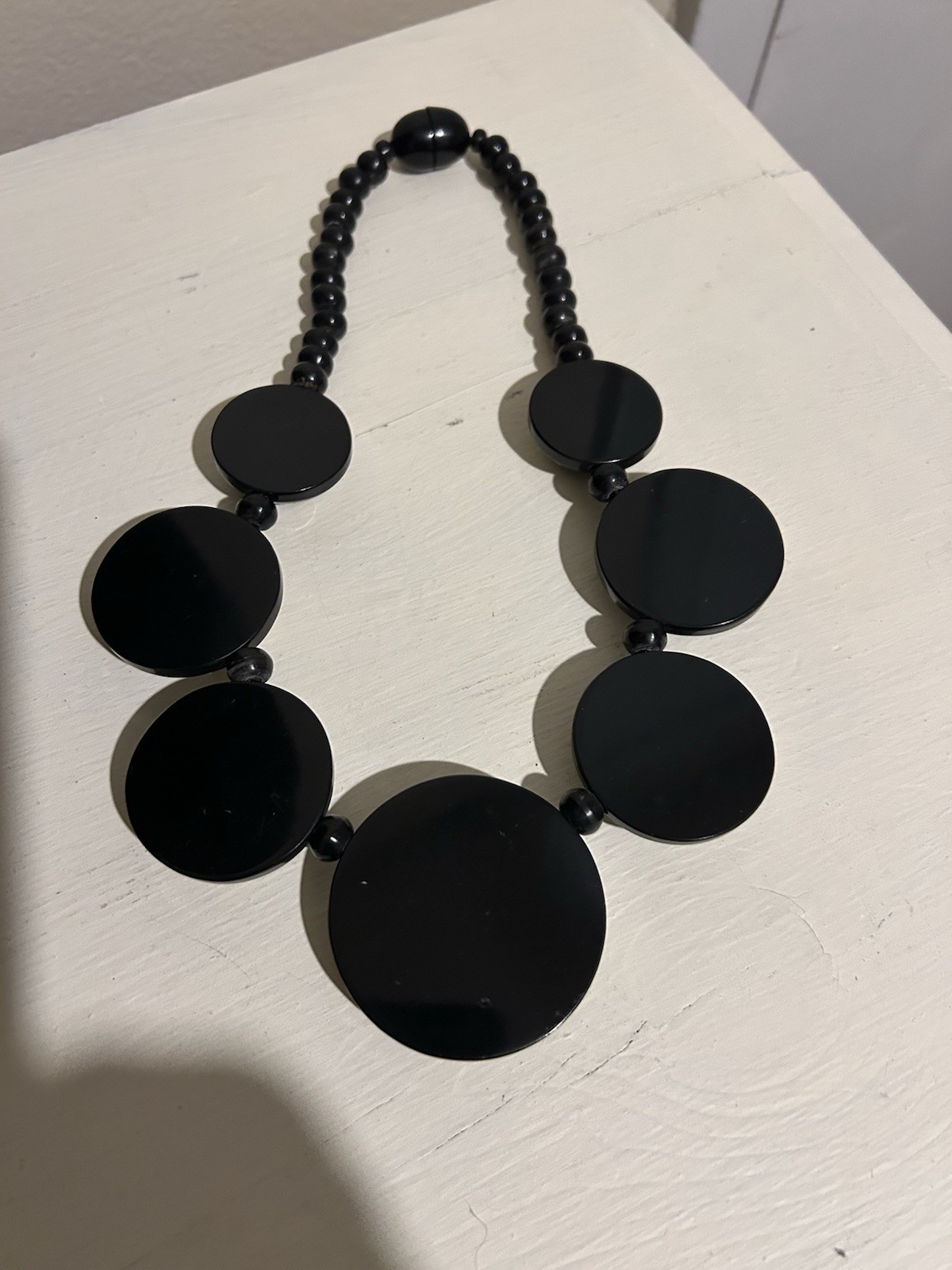 White And Black Disc Resin Statement Necklace