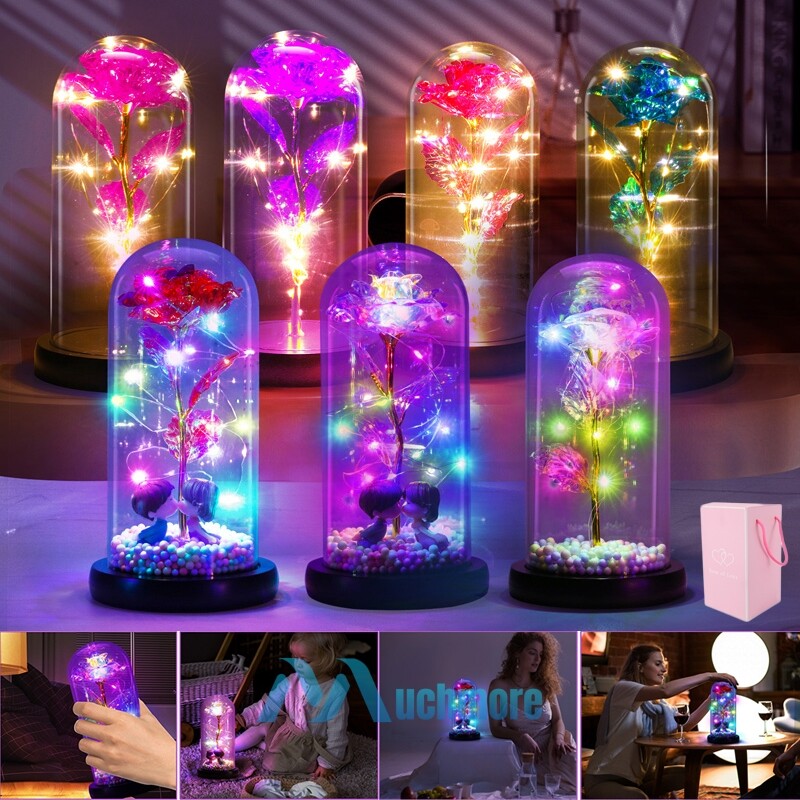 Galaxy Rose Forever Flower in Dome Glass LED Light Valentine’S Day Birthday Gift