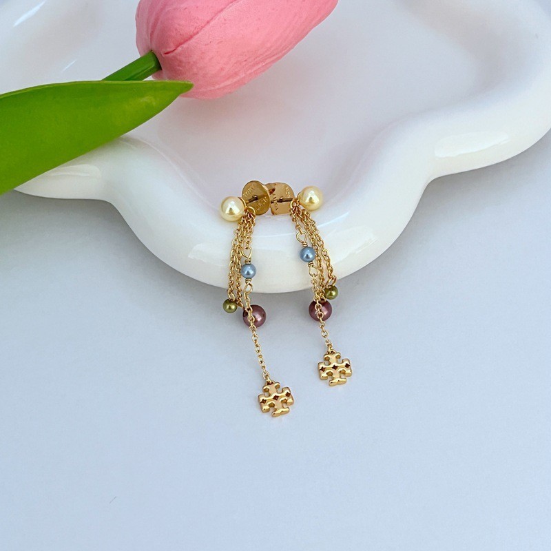 New Burch pearl Liner earrings multi color with Jewelry Pouch Size:5.3cm