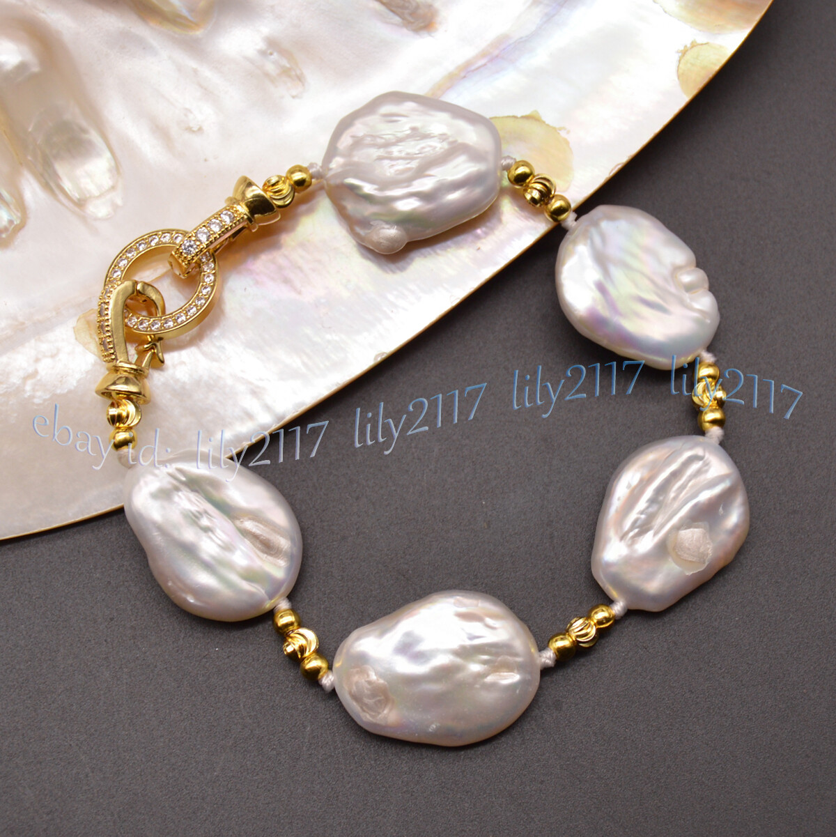 Huge 17-22mm Real Natural South Sea Flat Baroque White Pearl Bracelet 7.5 inches