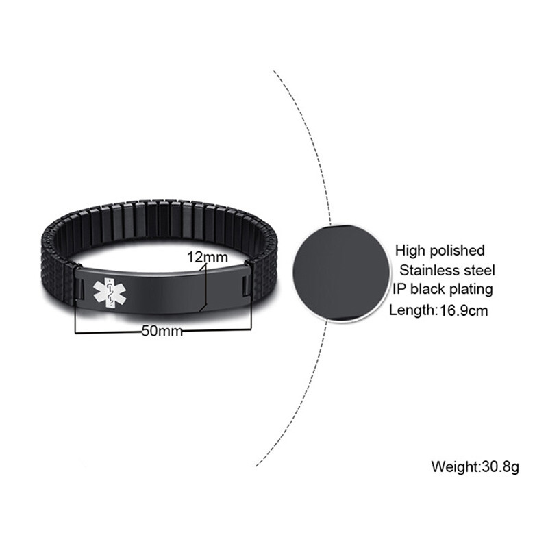 Women Men Medical Alert ID Name Spring Stretch Bracelet Bangle Free Engraving