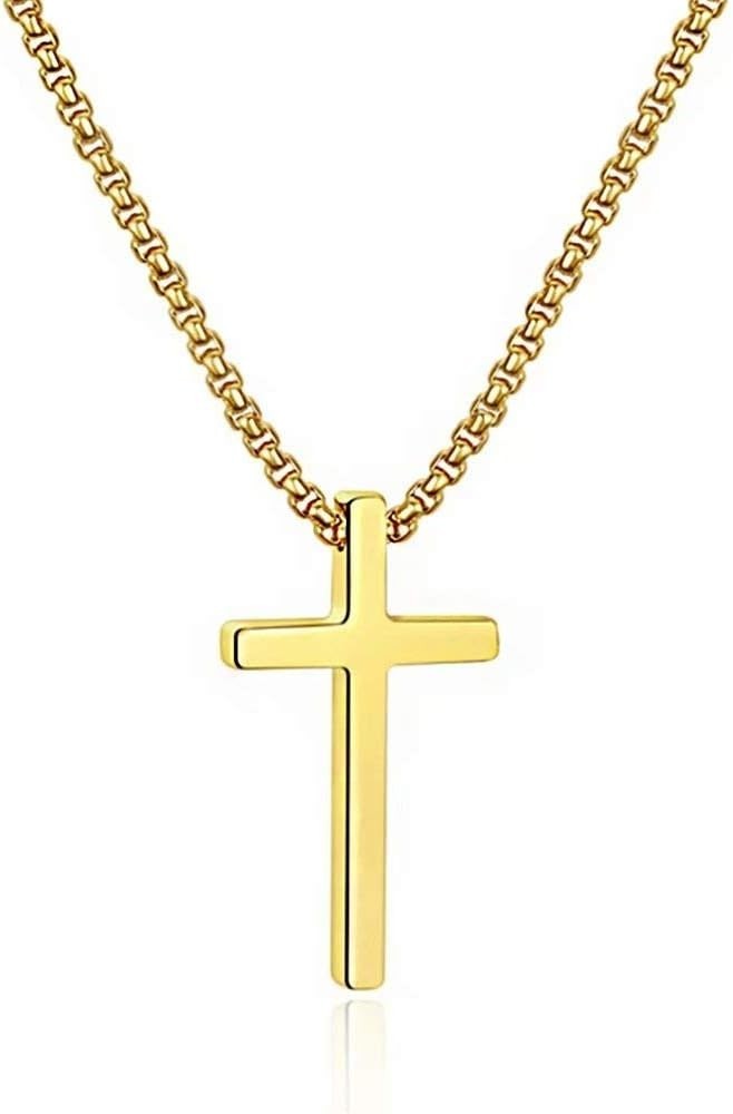 Men Boys Cross Necklace Silver Gold Black Stainless Steel Chain 20 Inch