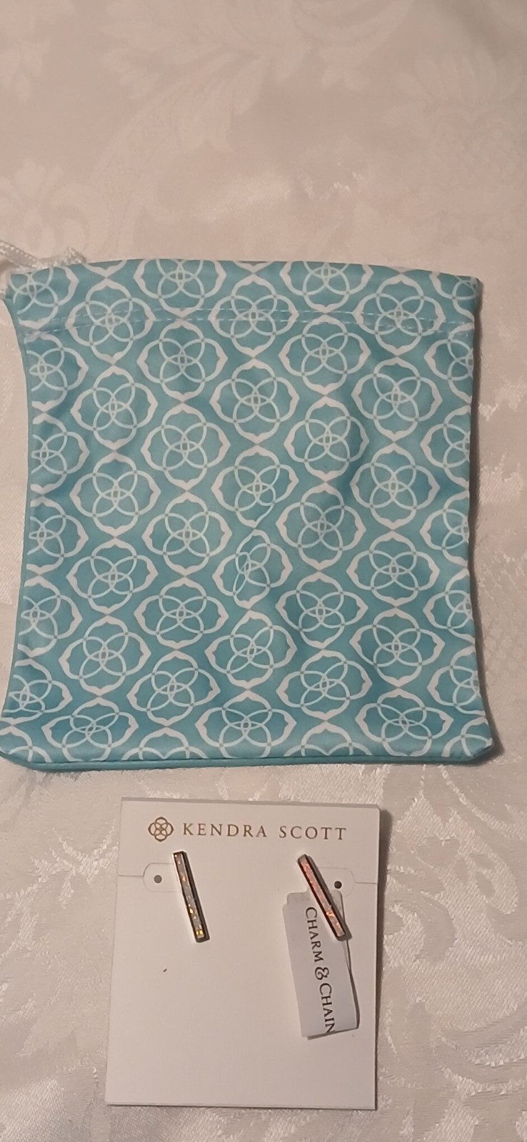Kendra Scott Iridescent Rhodium Silver Plated Stud Earrings,Tag,Bag, 1″