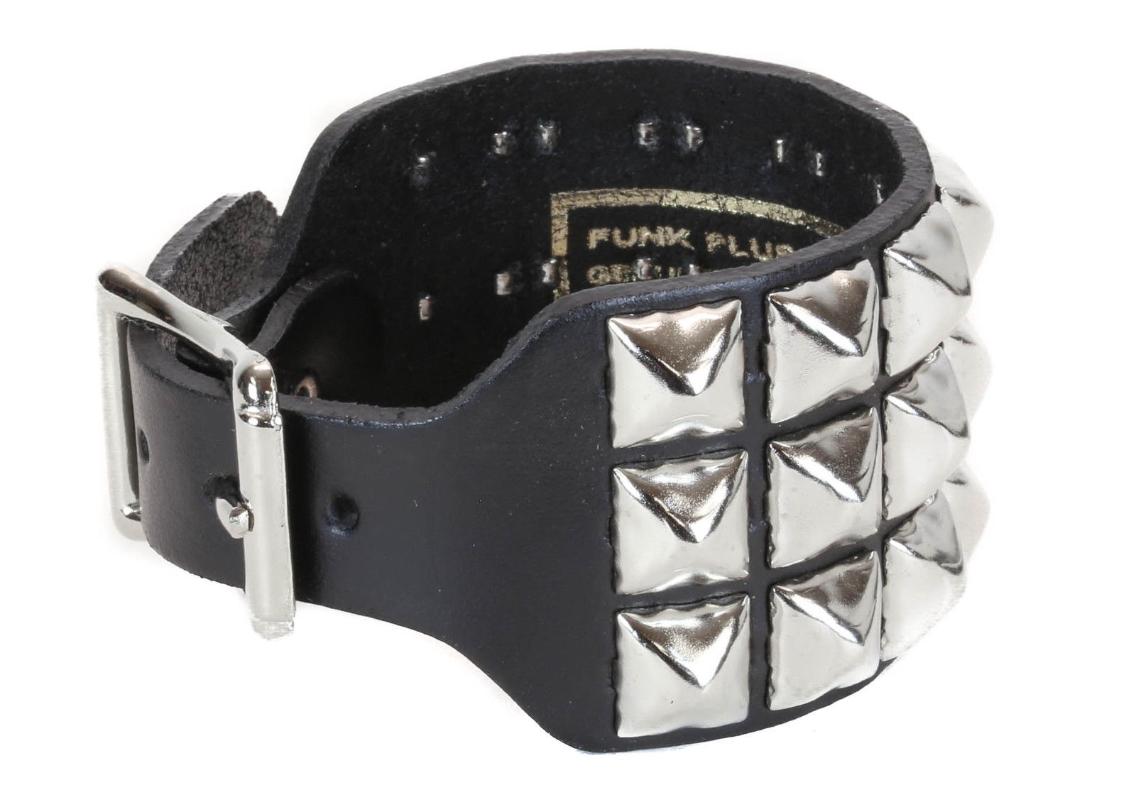 3 Row Pyramid Stud Buckle Bracelet Punk Goth Club Rockabilly Heavy Metal Music