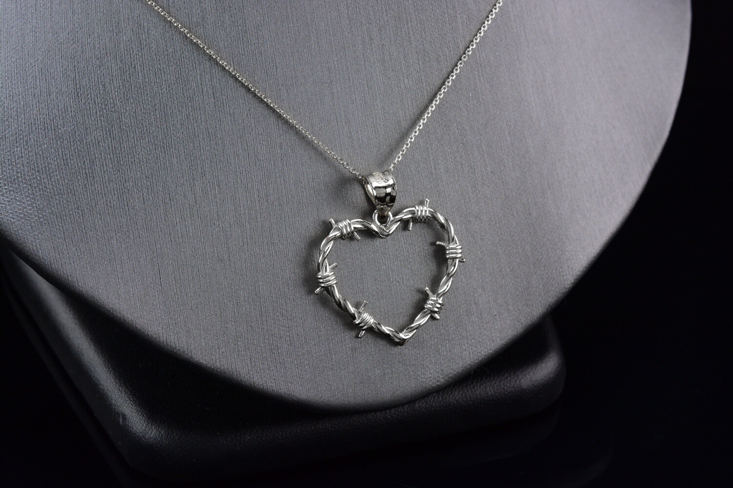 Sterling Silver Barbed Wire Heart Pendant Necklace (S/M/L)