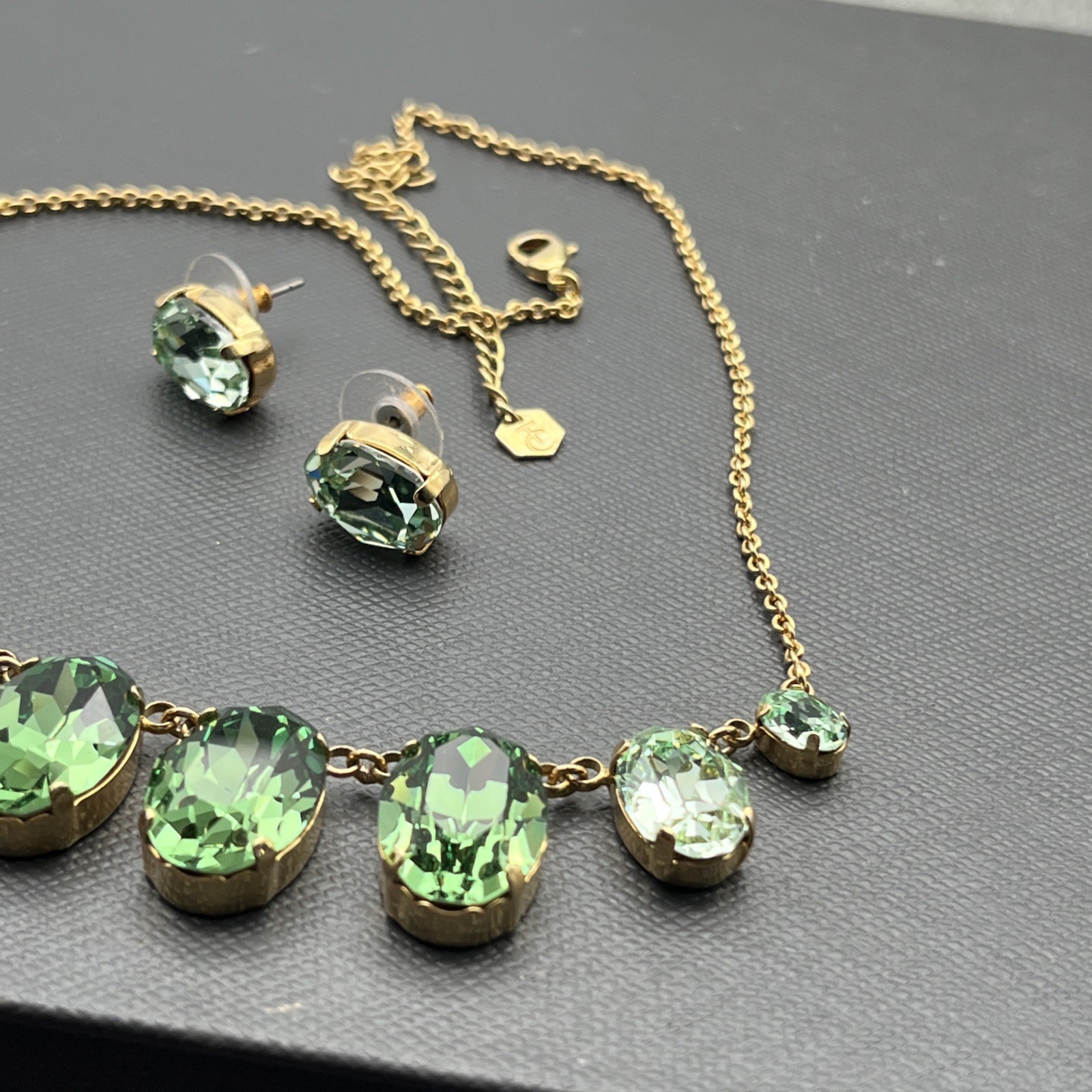 Touchstone Crystal by Swarovski Shades Of Green Bib Necklace & Earrings SET