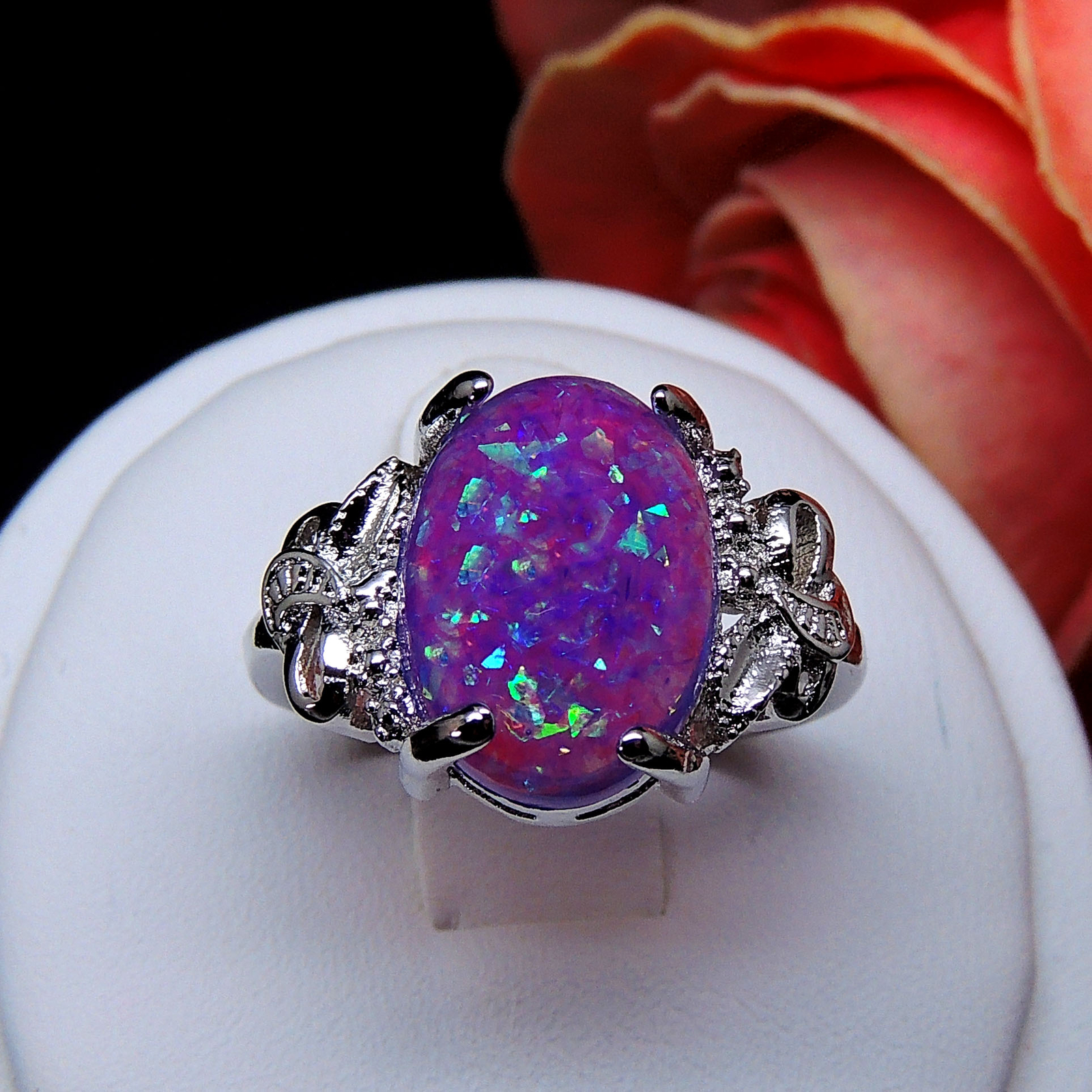 Sharla Statement Ring Oval Pink Fire Opal Women Ginger Lyne Collection