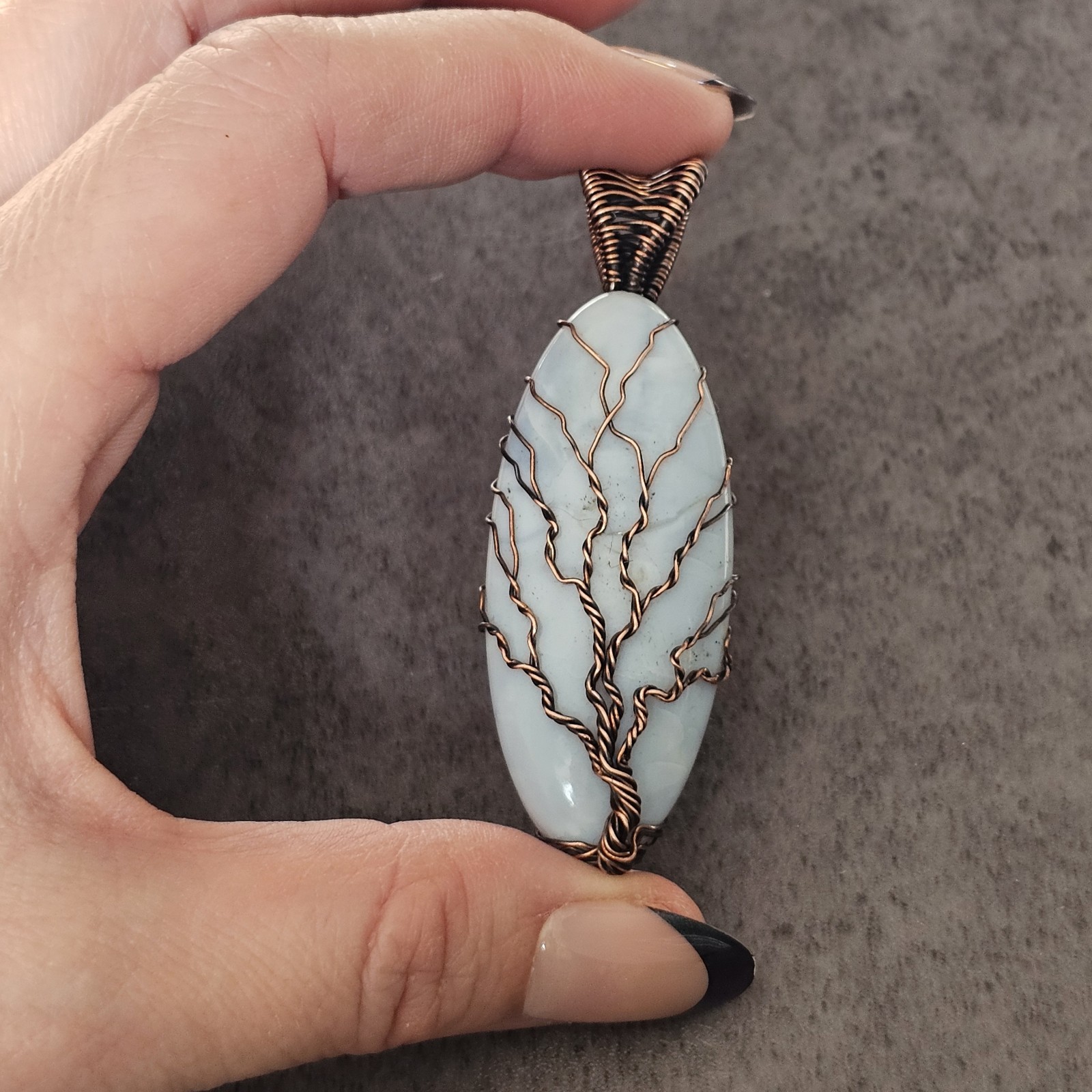 Blue Lace Agate Copper Wire Wrapped Tree Of Life Pendant 2.75″ Genuine Gemstone