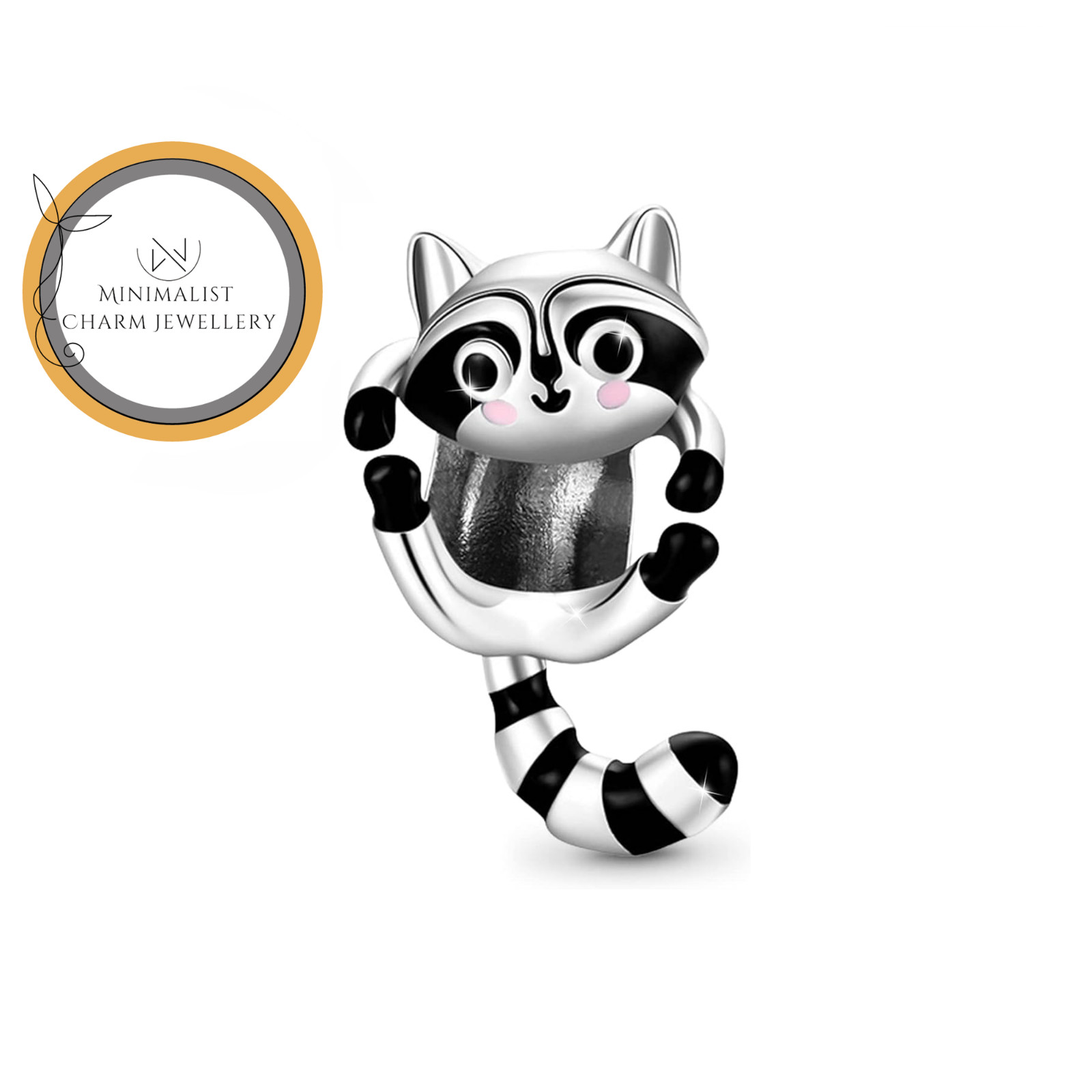 Holding Racoon Charm For Bracelet, Animal Charm, Cute Racoon Charm