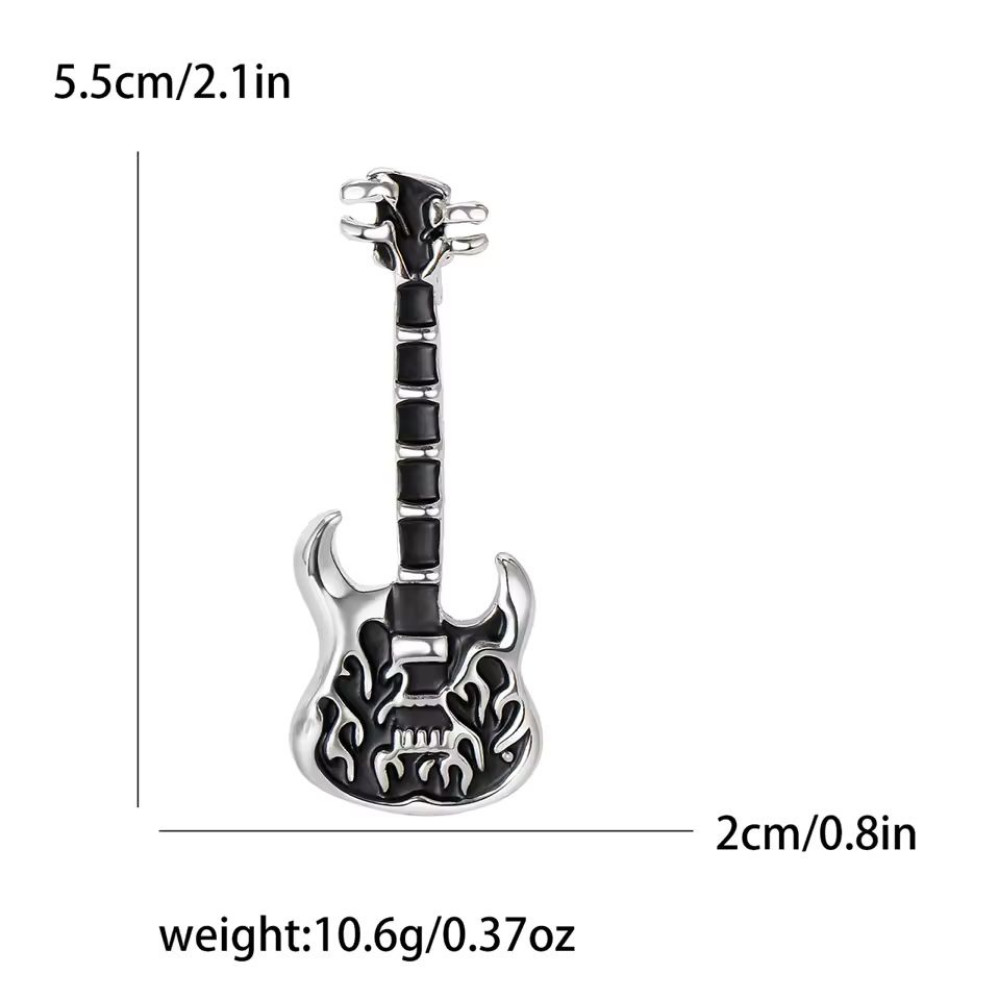 Enamel Electric Guitar Flame Brooch Rock Music Instrument Pin Silver Musician Gi