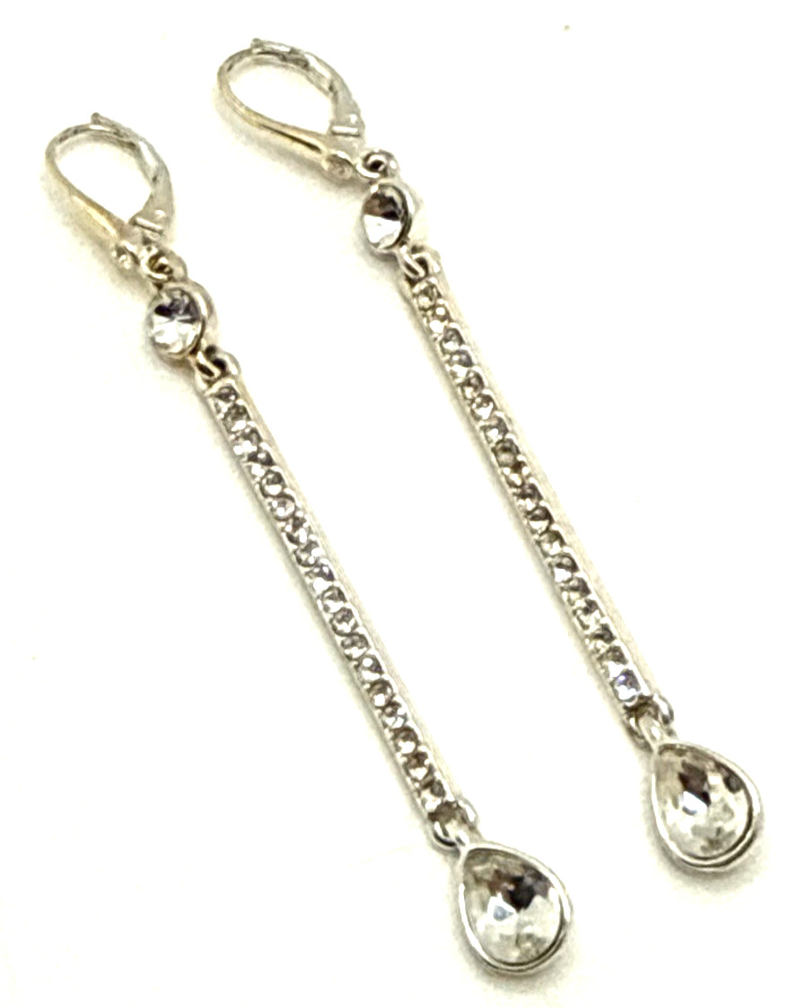 Donna Karan DKNY Rhinestone Drop Earrings Clear Rod & Teardrop Dangle 2 3/4″