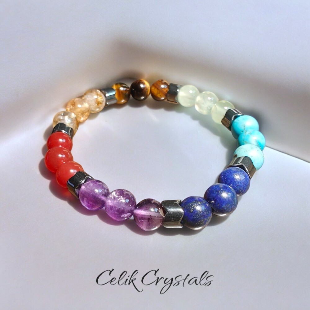 7 Chakra Bracelet Authentic Stones 8mm Chakra Wheel Bracelet