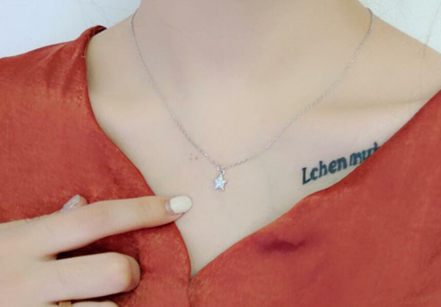 Silver Star Pave Cubic Zirconia White Gold Pendant Chain Necklace