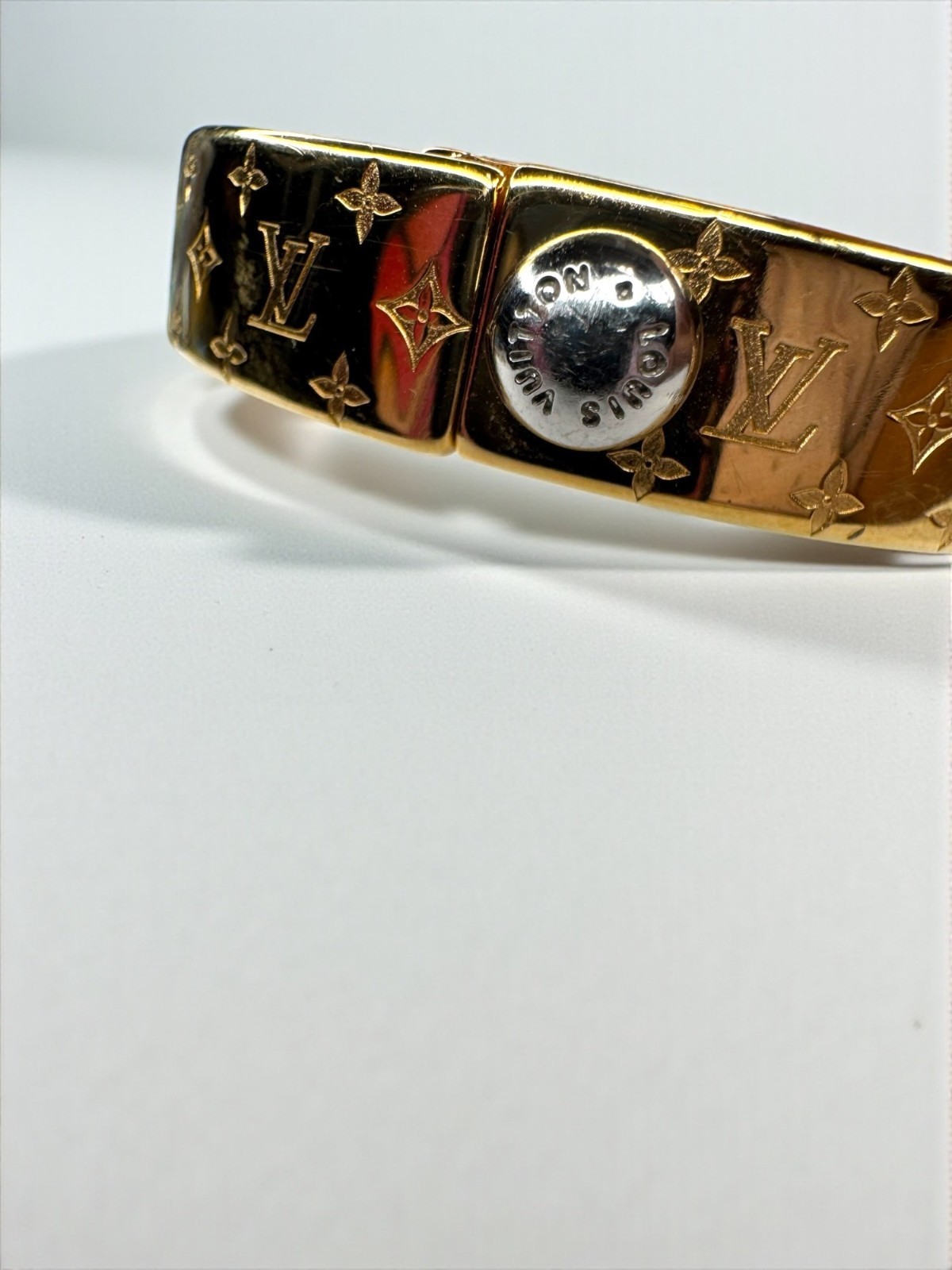 Louis Vuitton Nanogram Monogram Bangle Bracelet M00251 LE4264 Gold Tone