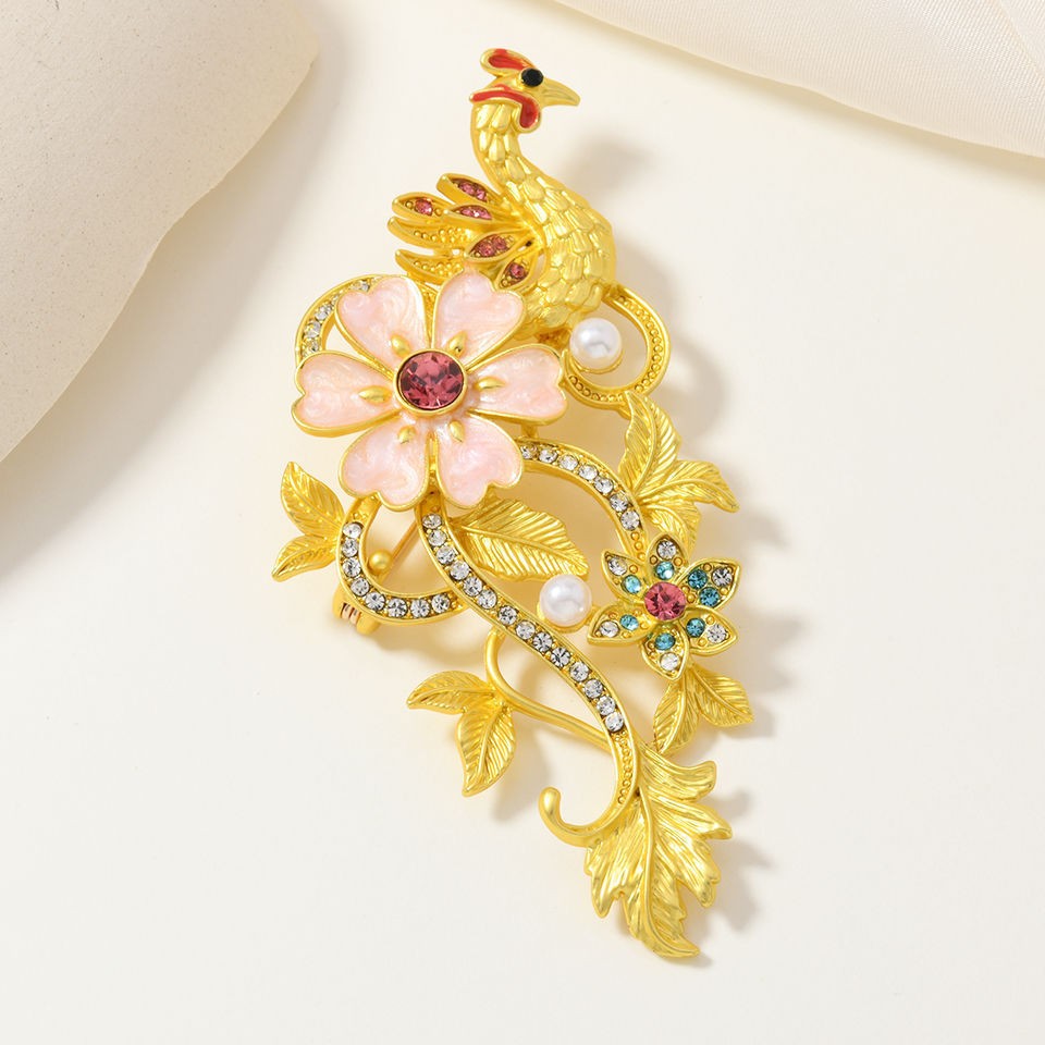 New Chinese Phoenix Brooch Enamel Hollow Peacock Pin Cheongsam