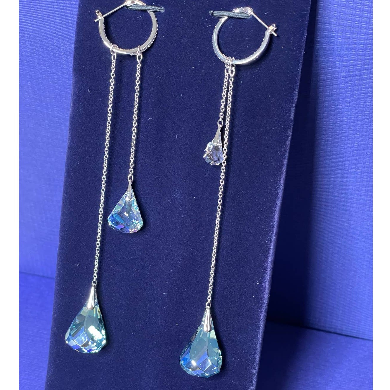 Swarovski Spirit hoop pierced earrings Aqua, Rhodium plated