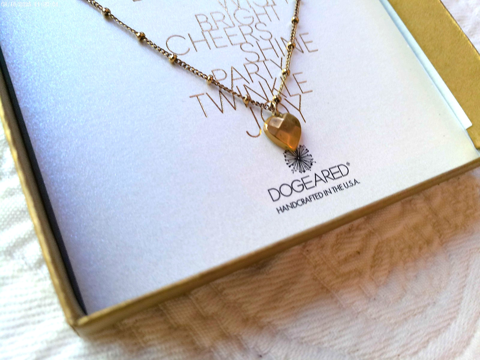 DOGEARED NIB GOLD DIPPED FACETED HEART NECKLACE 16″ LINK/BALL CHAIN HANDCRAFT US