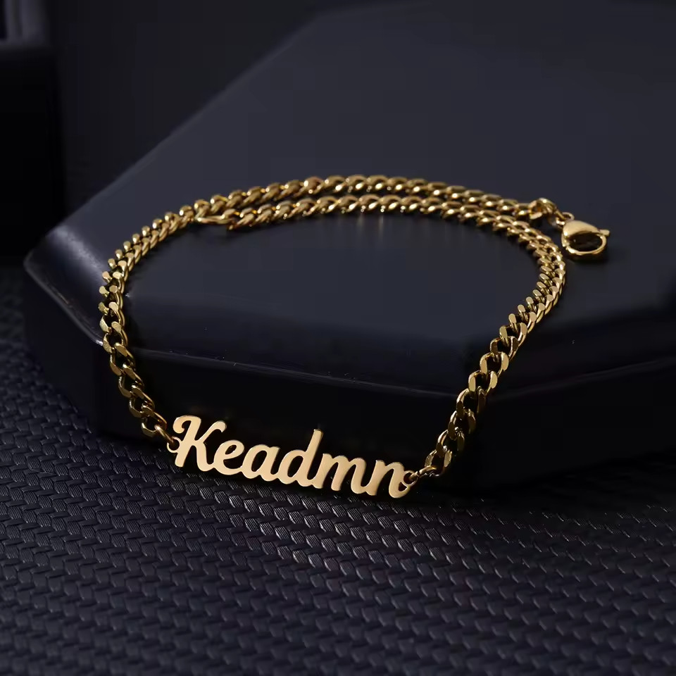 Custom Name Cuban Chain Anklet Gold Silver Ankle Lobster Clasp Stainless Steel