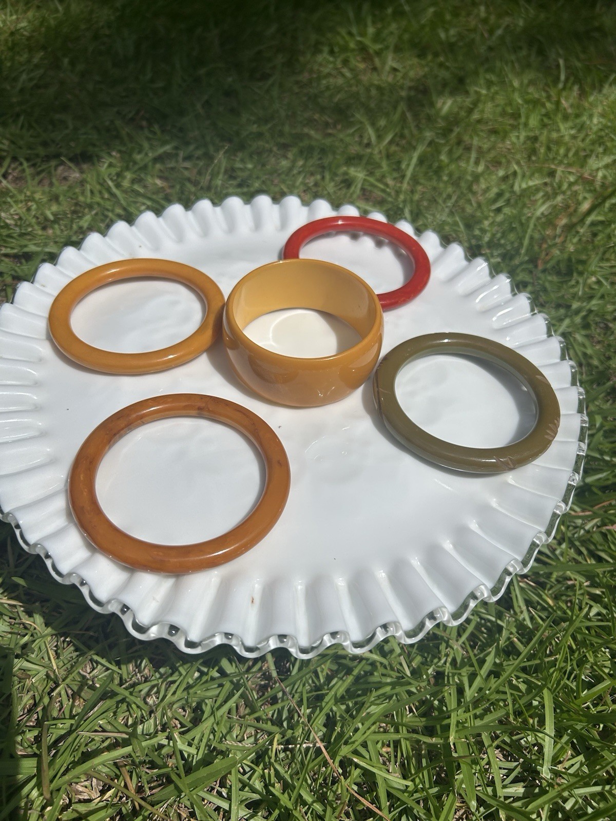 5 Bakelite Vintage bracelets. Bought at antique stores in the 80’s.