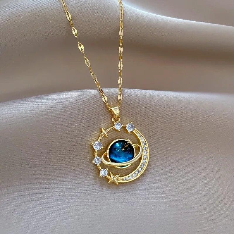 Stainless Steel Clavicle Chain Exquisite Starry Sky Planet Light Luxurious