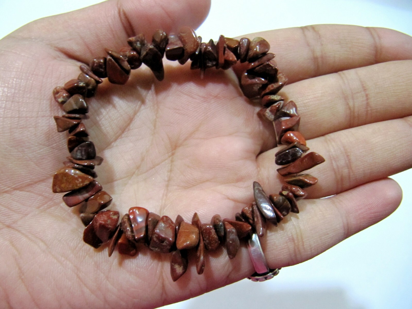 Natural Red Jasper Chip Stretchy Bracelet Uncut Nugget 6mm To 9mm 7 Inch