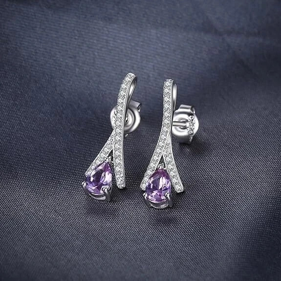 2.15 Ct Pear Cut Alexandrite Earrings Wedding Earrings 14k Solid White Gold