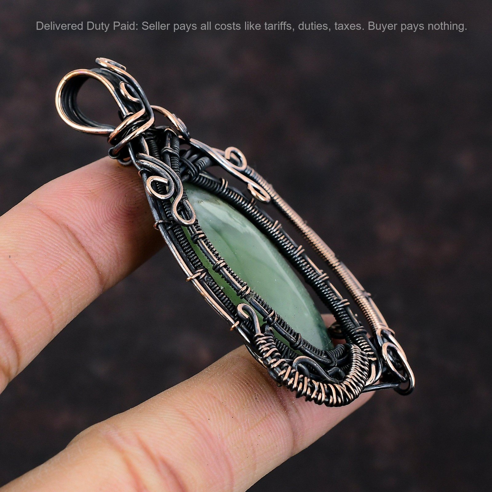 Oval Prehnite Gemstone Copper Anniversary Wire Wrapped Sister Engagement Pendant