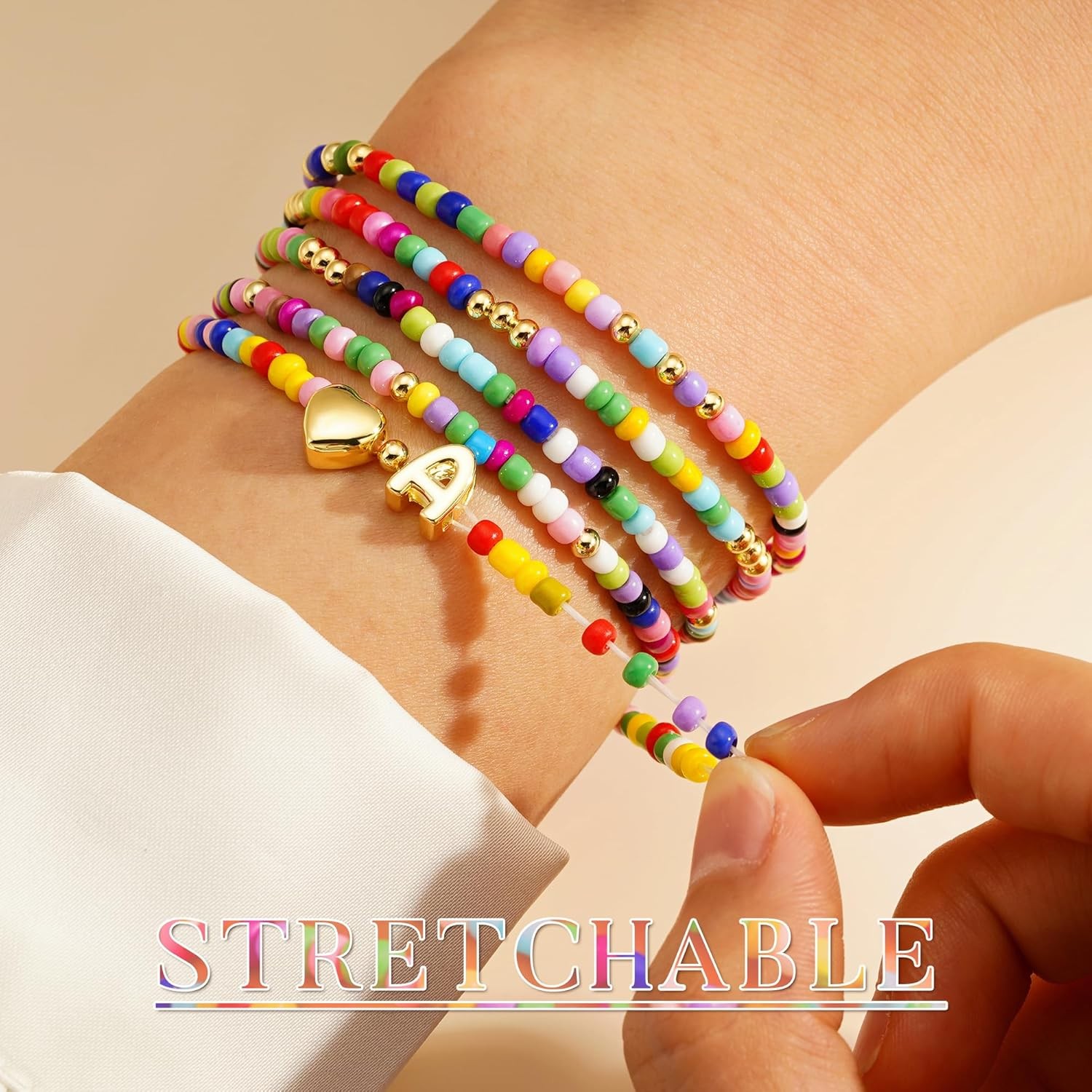 M MOOHAM 5PCS Colorful Beaded Initial Bracelets for Girls Women – Cute…