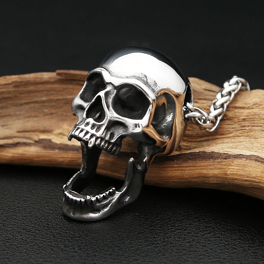 Vintage Gothic Punk Skull Pendant Stainless Steel 60CM Necklace For Men Biker
