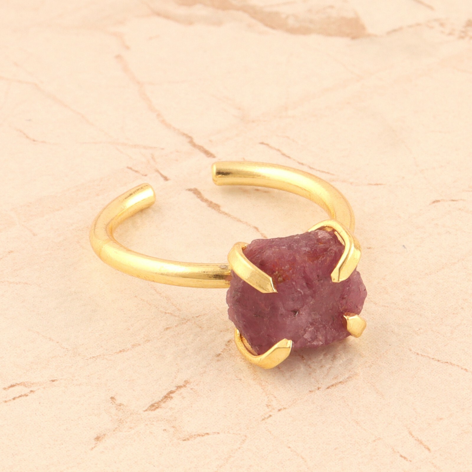 Colorful Rough Look Birthstone Yellow Gold Plated Prong Setting Adjustable Rings