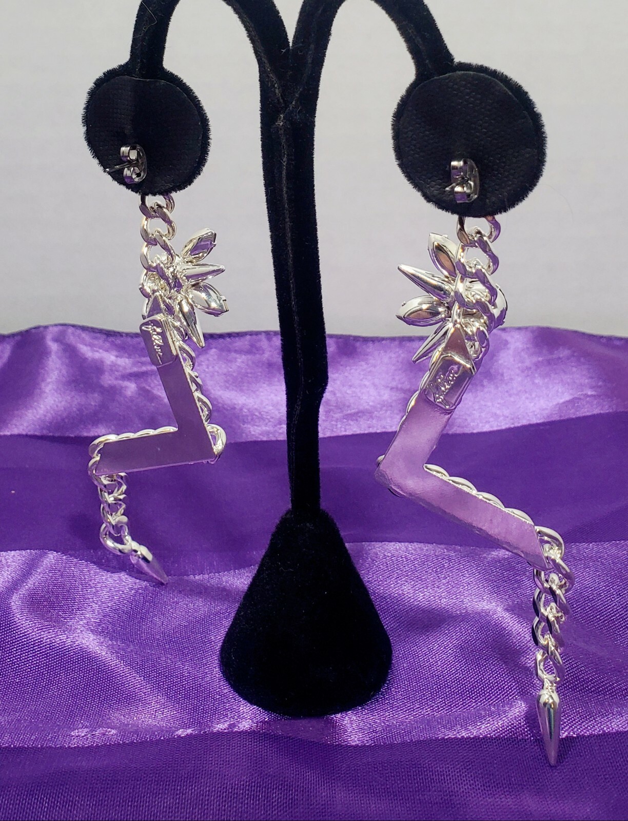 Designer FALLON Signed Micro Spike Chain EARRINGS Swarovski Crystals 2012