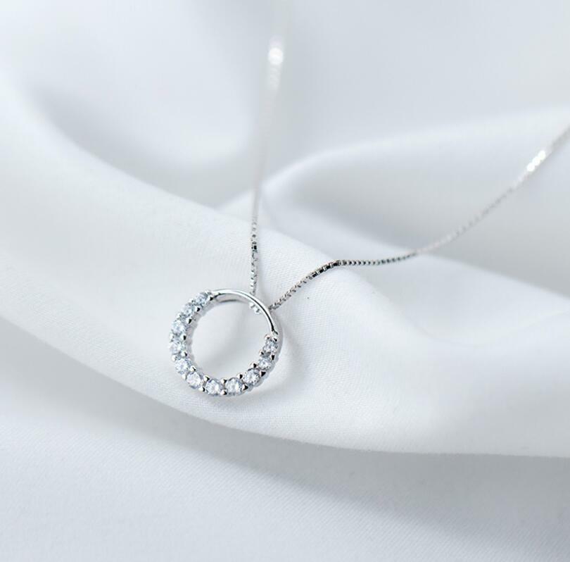Elegant Silver Halo Ring White Gold Pave Cubic Zirconia Pendant Chain Necklace