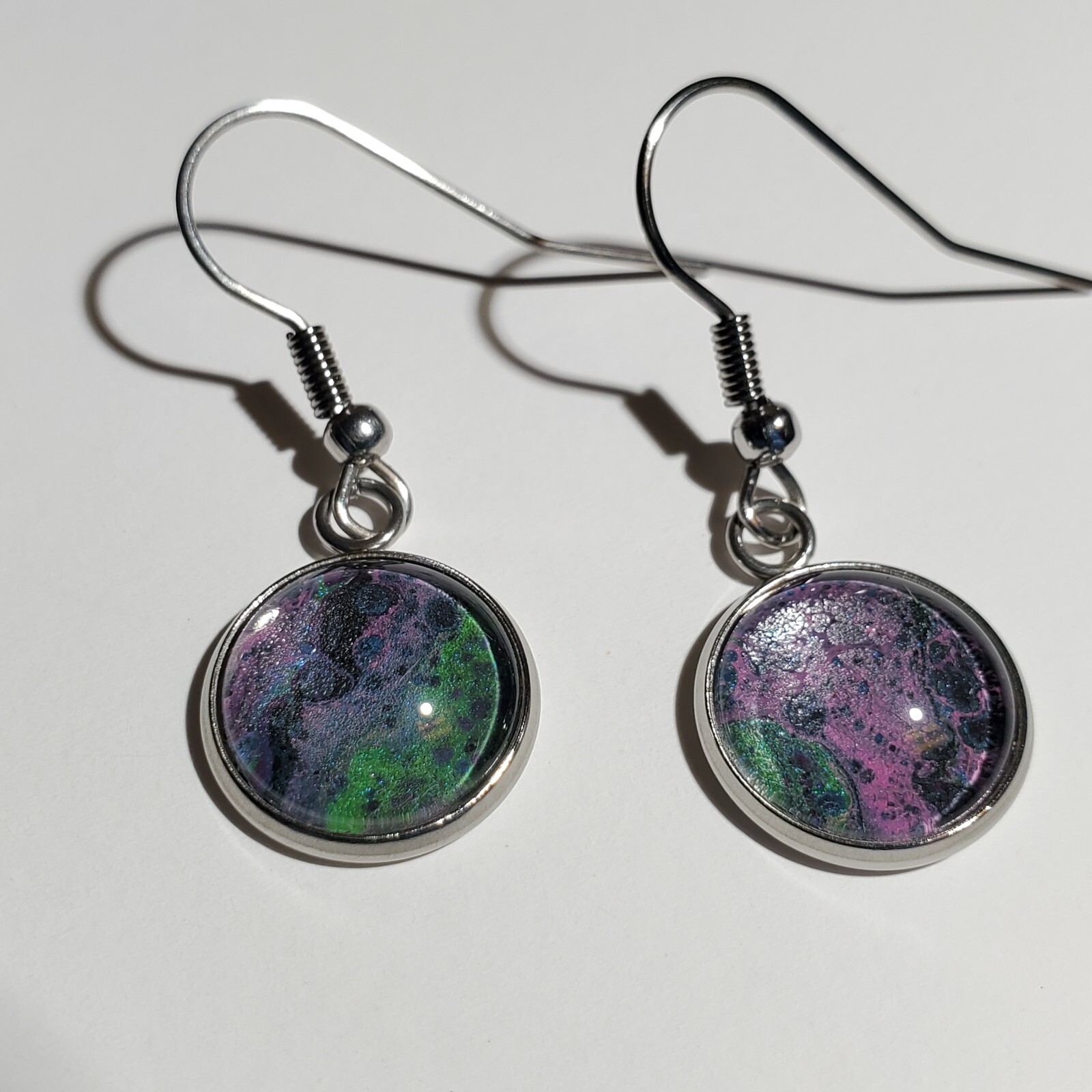 Necklace and Earrings Set, Acrylic Paint Pour Painting Jewelry, A14