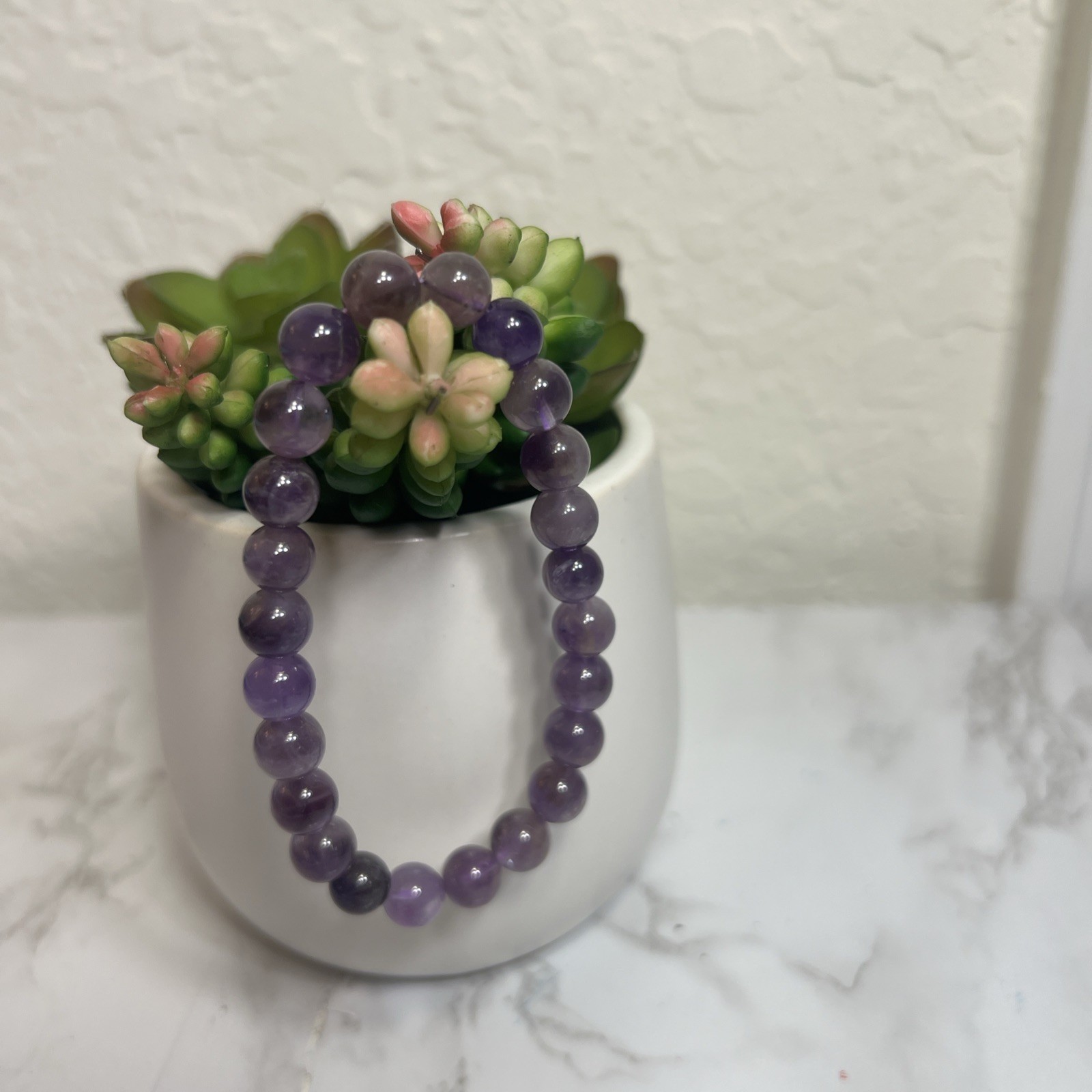 Women Men Stretchy Handmade Natural Amethyst 8.3mm Gemstone Round Beads Bracelet