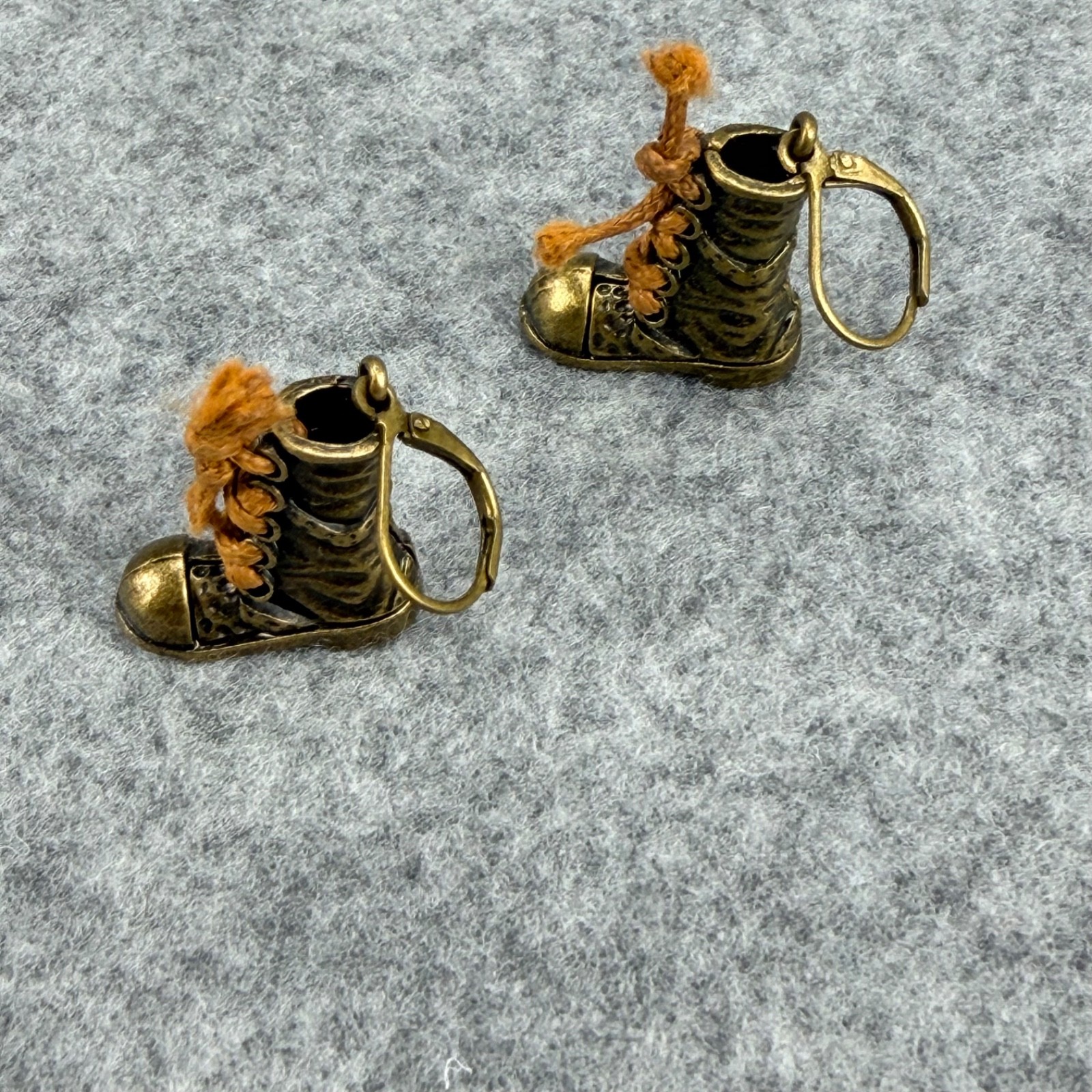 Novelty Combat Boot Dangle Earrings Bronze Tone Lace Up Military Grunge Punk