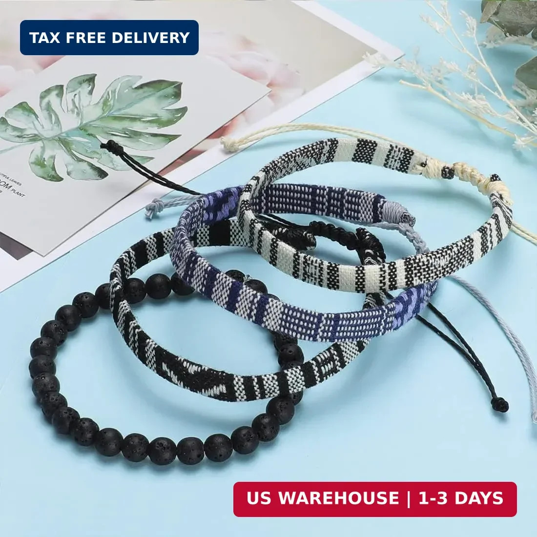 4pcs Beach Bracelet Set for Men and Women, Surfer Men Bracelet, Braided Boho