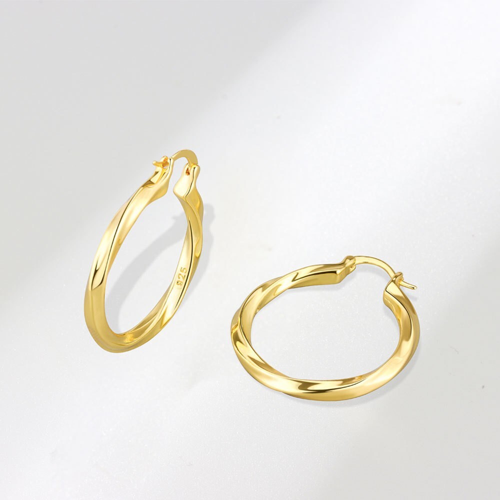 Women Silver Gold Overlay Twist Click-Top Huggie Hoop Earrings 38mm Gift PE