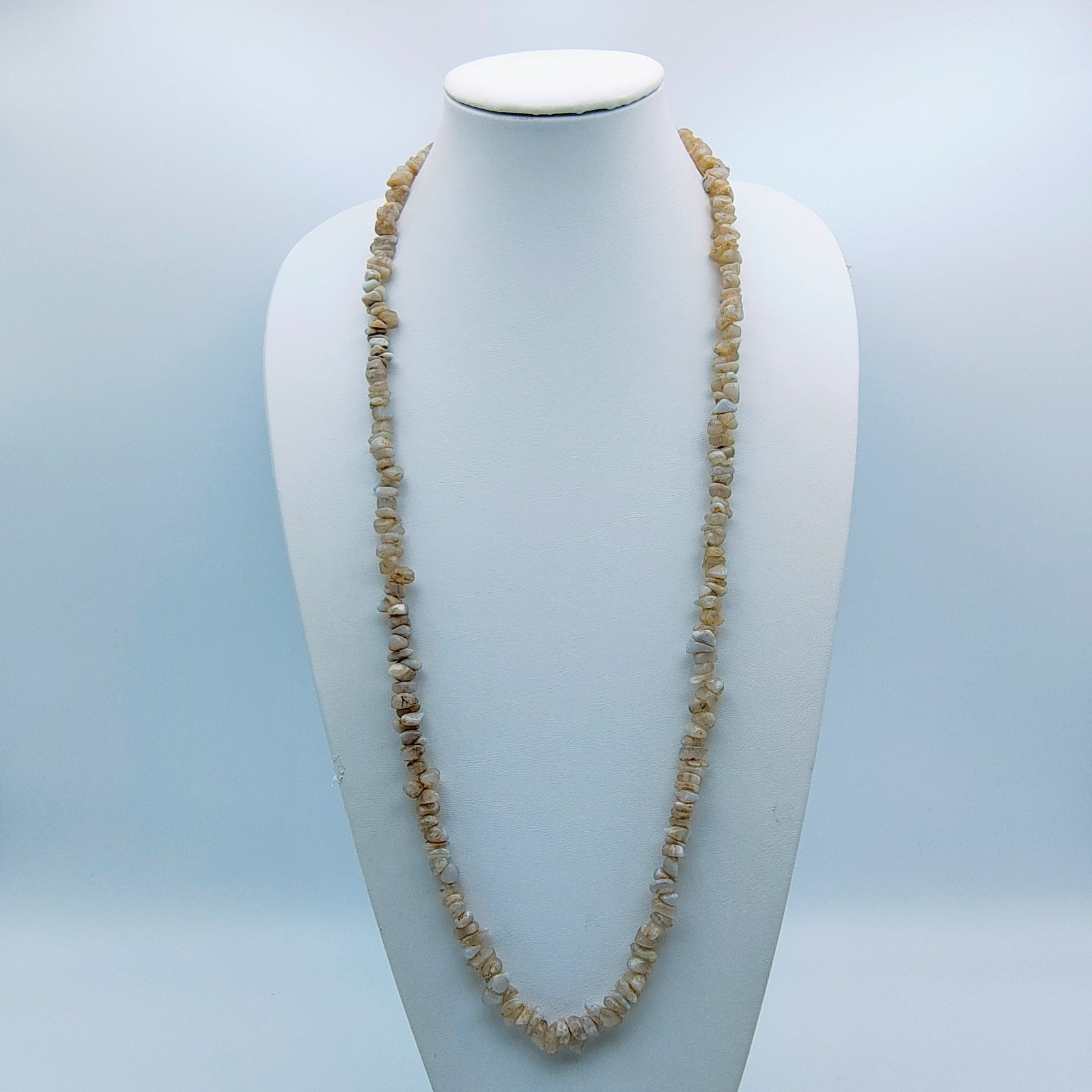 Vintage White Quartz Chip Necklace 35″ Natural Stone Organic Earthy Minimalist
