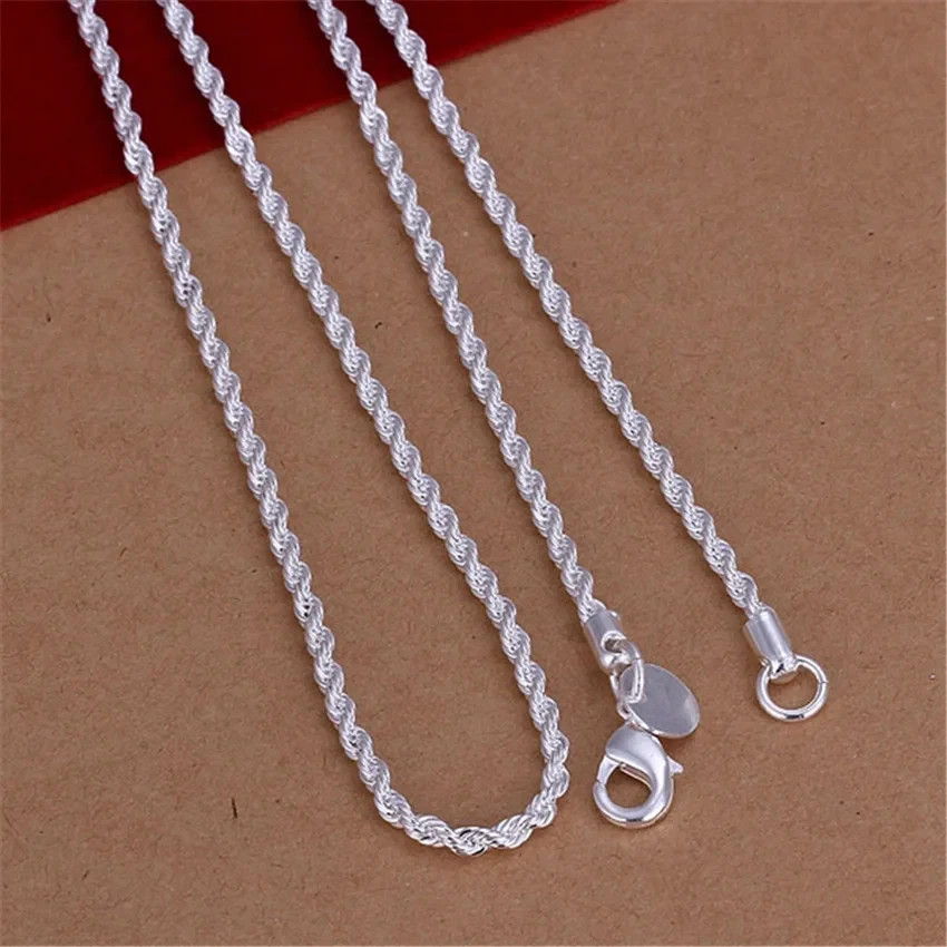 16-24INCHES 925 Sterling silver 2MM Rope Necklace Beautiful fashion Elegant for